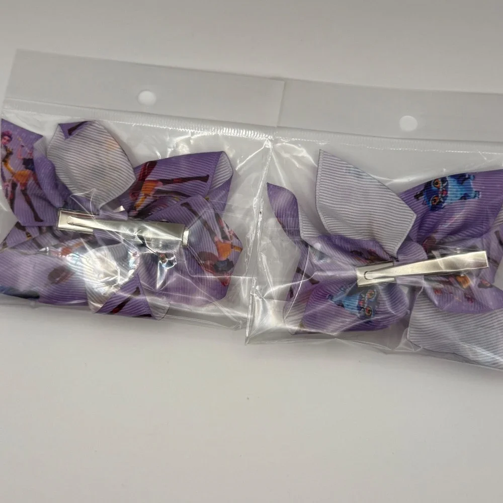 Kids Hair Bows Set Anime Character Print Purple Ribbon Clip Set of‎ 2